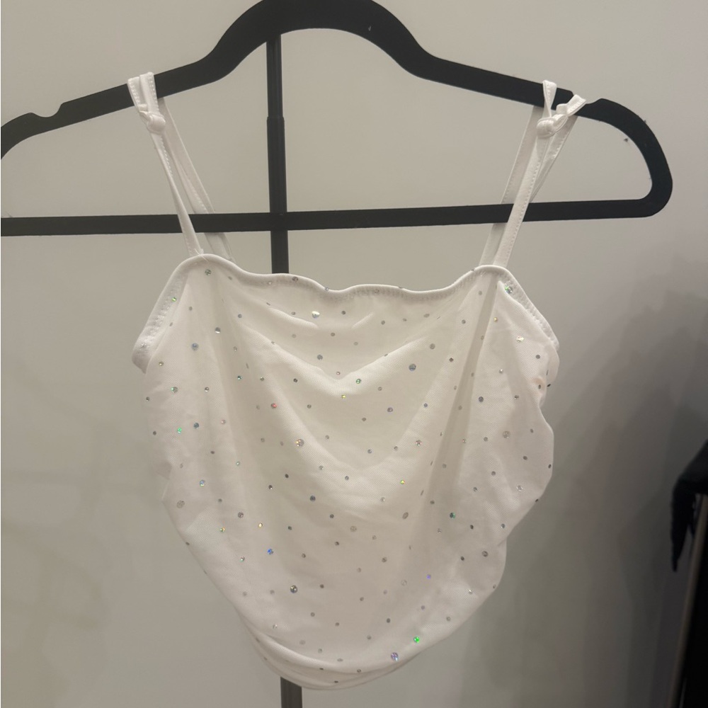 Zara White Sparkle Draped Crop Top